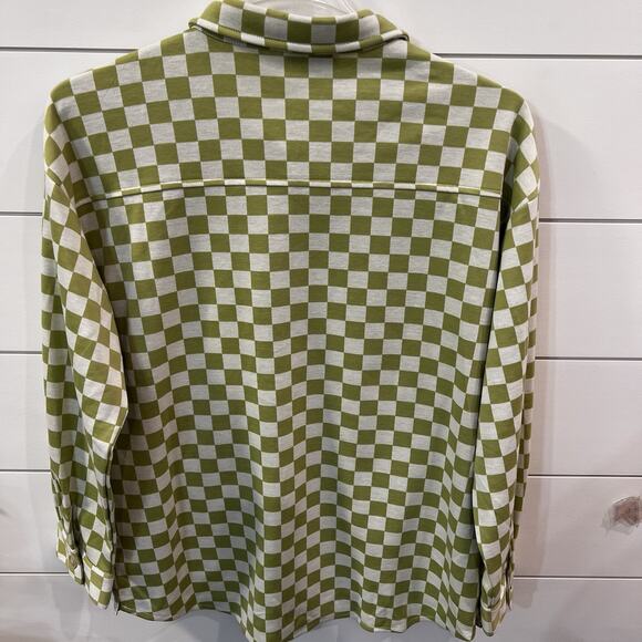 Polagram Women’s Large Button Front Green Checkered Shacket Jacket Soft Stretch - Picture 5 of 8